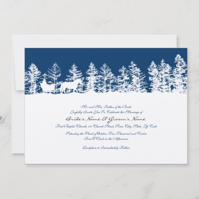 Invitación a la boda de invierno azul y blanco (Anverso)