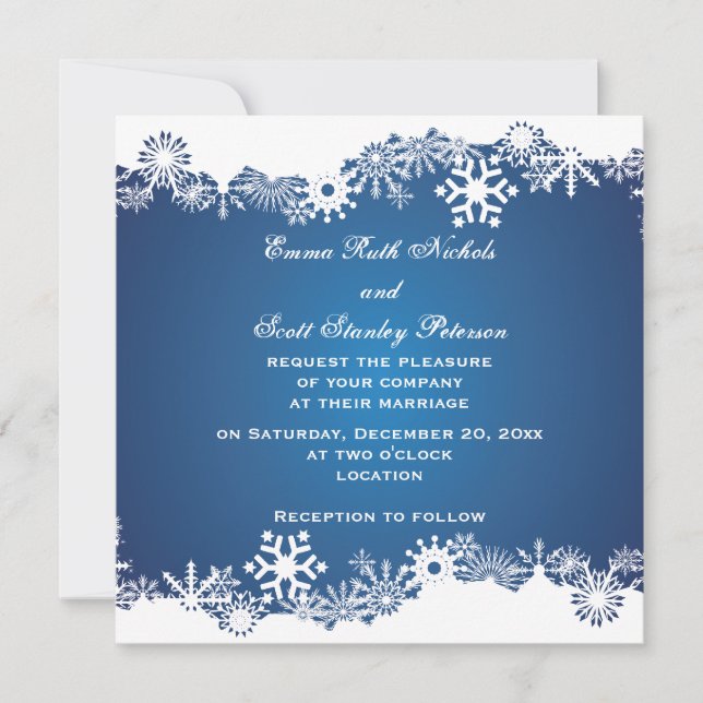 Invitación a la boda de invierno blanco y azul con (Anverso)