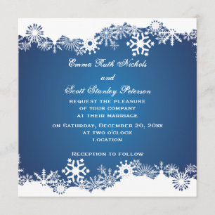 Invitación a la boda de invierno blanco y azul con