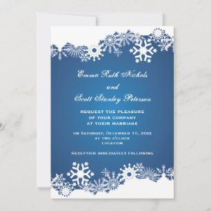 Invitación a la boda de invierno blanco y azul con