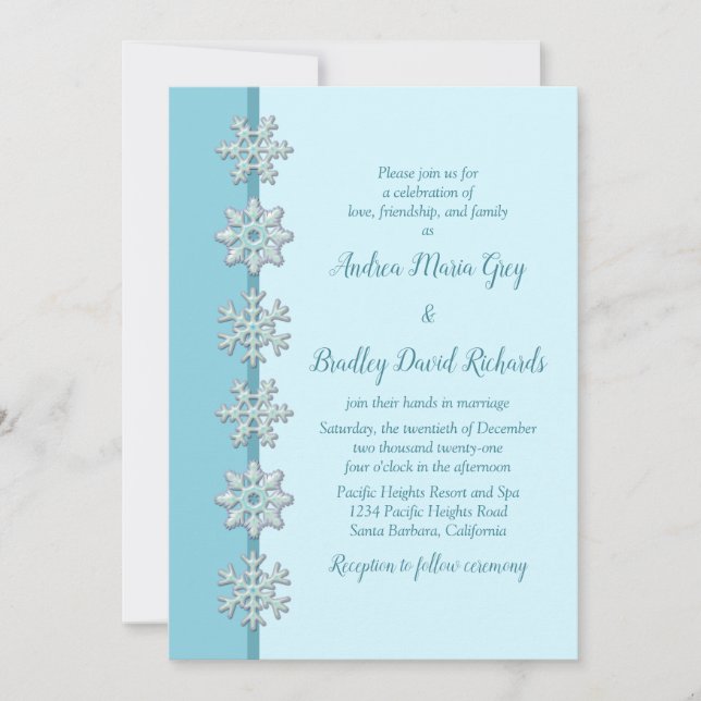 Invitación a la boda de invierno con botón de copo (Anverso)