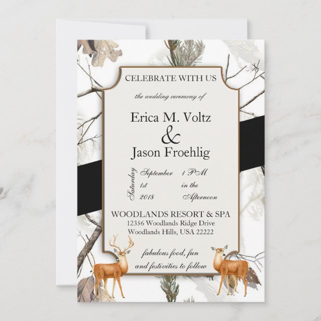 Invitación a la boda de invierno con camuflaje de  (Anverso)