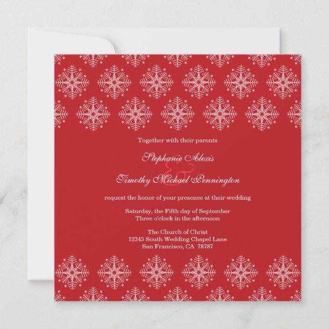 Invitación a la boda de invierno con copos de niev (Anverso)