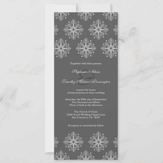 Invitación a la boda de invierno con copos de niev (Anverso)