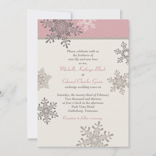 Invitación a la boda de invierno con copos de niev (Anverso)