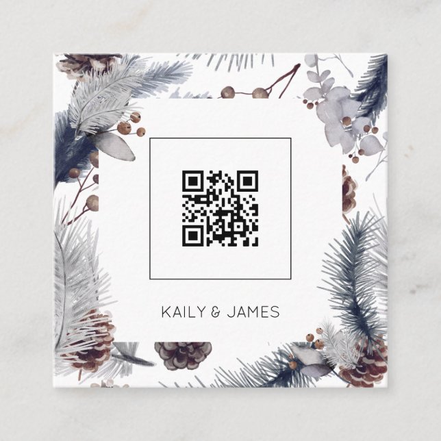 Invitación a la boda de invierno con el código QR  (Anverso)