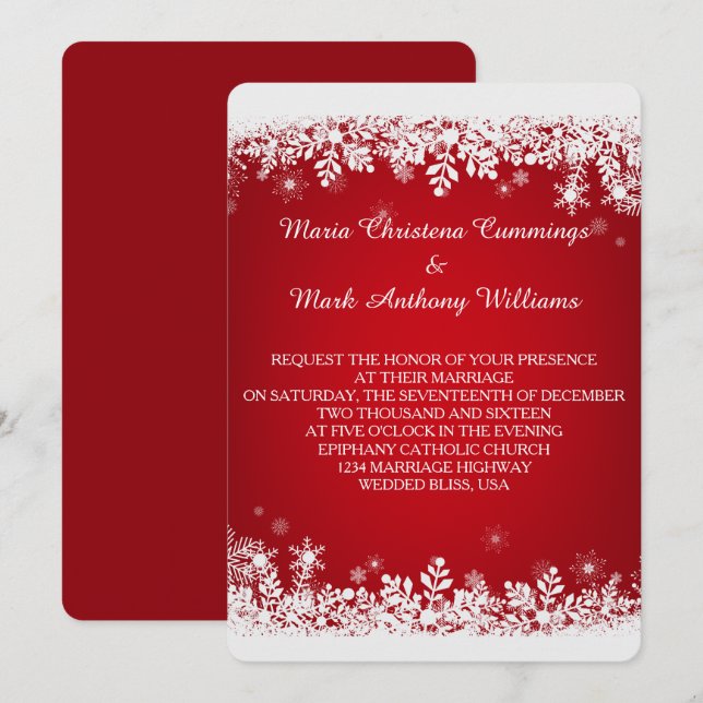 Invitación a la boda de invierno con el copo de ni (Anverso / Reverso)