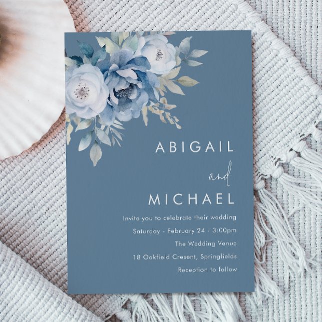 Invitación a la boda de invierno con flores azules (Subido por el creador)