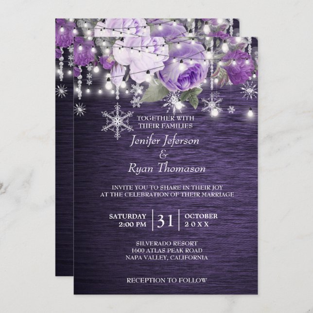 Invitación a la boda de invierno con flores rusas (Anverso / Reverso)