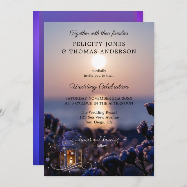 Invitación a la boda de invierno costera al atarde (Anverso / Reverso)