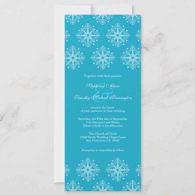 Invitación a la boda de invierno de Aqua + copos d (Anverso)