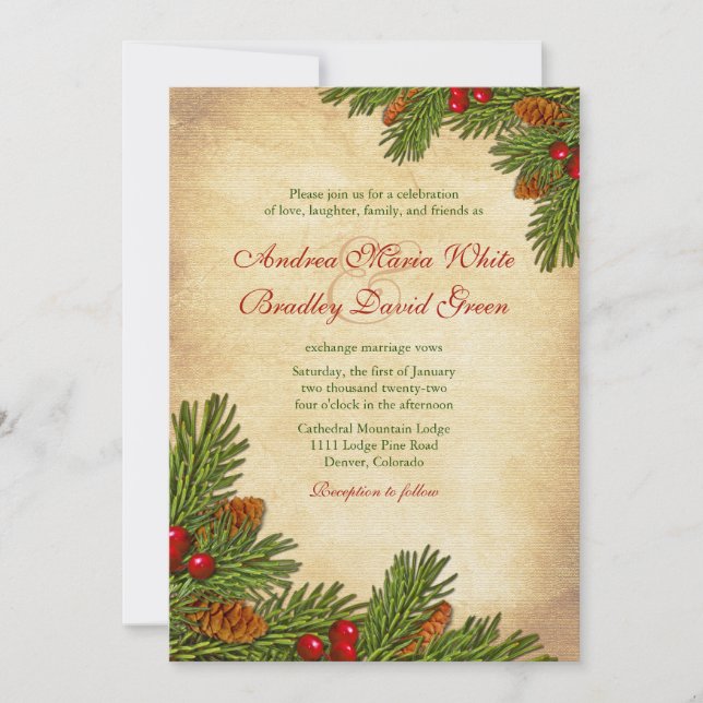 Invitación a la boda de invierno de feriado en Pin (Anverso)