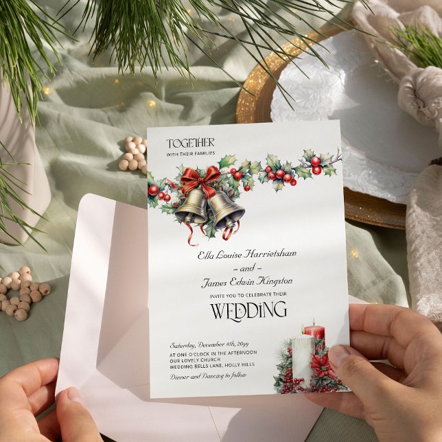 Invitación a la boda de invierno de Holly Bells Re (Wedding Invitation from the Holly Bells Wedding Invitation collection by Darling & May)