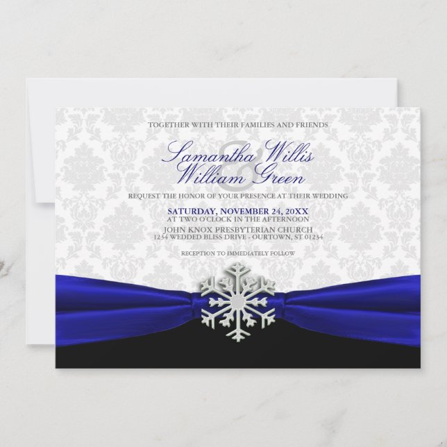 Invitación a la boda de invierno de la cinta azul (Anverso)