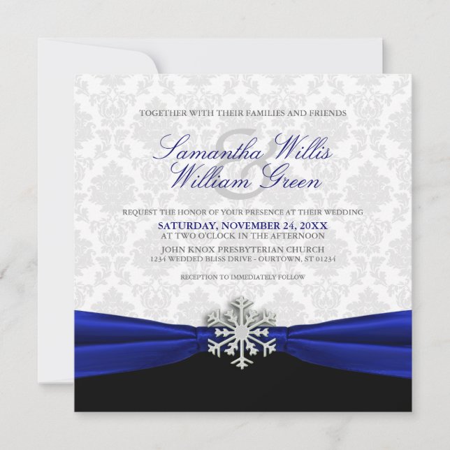 Invitación a la boda de invierno de la cinta azul (Anverso)