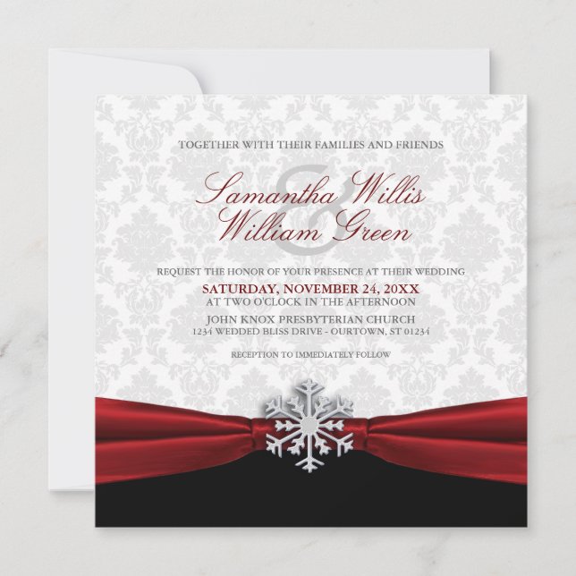 Invitación a la boda de invierno de la cinta roja (Anverso)