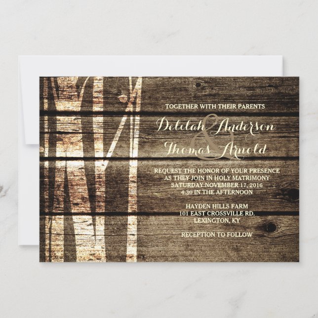 Invitación a la boda de invierno de los Birch Tree (Anverso)