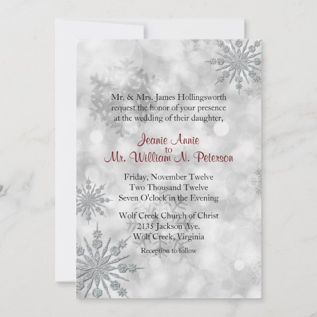 Invitación a la boda de invierno de los copos de n (Reverso)