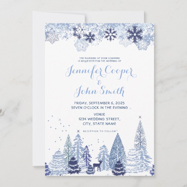 Invitación a la boda de invierno de los copos de n (Anverso)