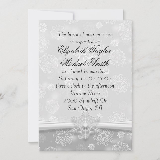 Invitación a la Boda de Invierno de los Copos de N (Anverso)