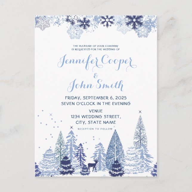 Invitación a la boda de invierno de los copos de n (Anverso)