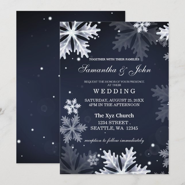 Invitación a la boda de invierno de Navy Blue con  (Anverso / Reverso)