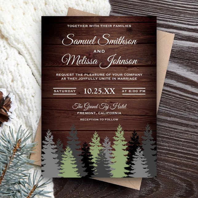 Invitación a la boda de invierno de pinos arbolado (Subido por el creador)