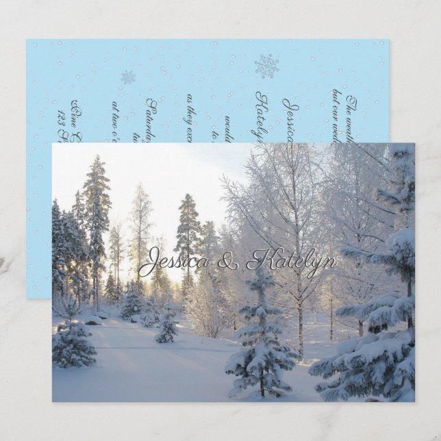 Invitación a la Boda de Invierno del Bosque de Pin (Anverso / Reverso)