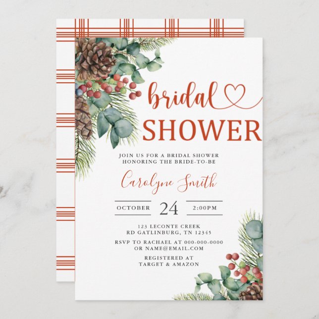 Invitación a la boda de invierno, ducha de novias  (Anverso / Reverso)