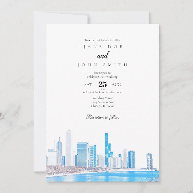 Invitación a la boda de invierno en Chicago Skylin (Anverso)