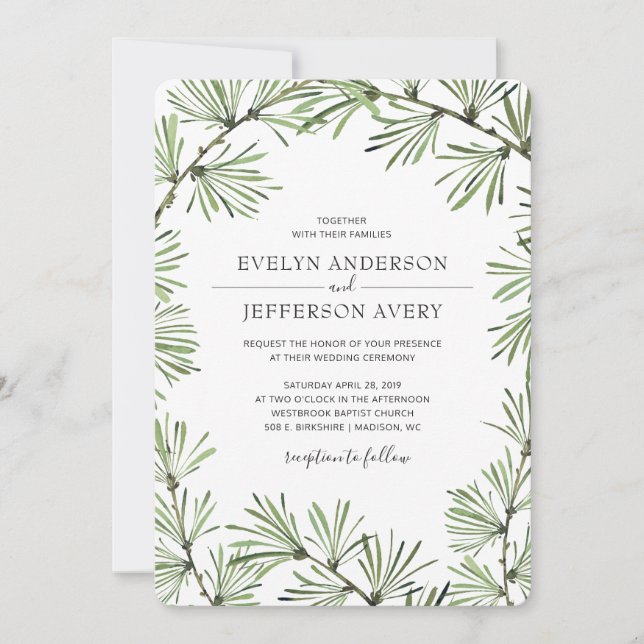 Invitación a la Boda de Invierno Moderna de Pine N (Anverso)