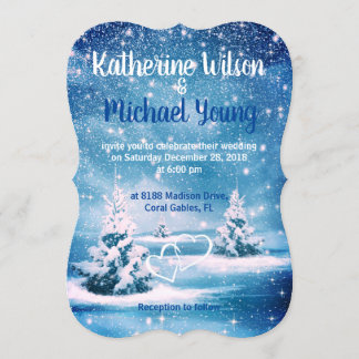 Invitación a la boda de invierno - Nieve azul y bl