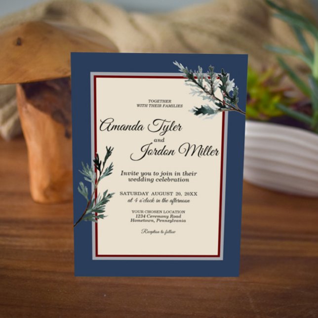 Invitación a la boda de invierno Pine Blue (Subido por el creador)