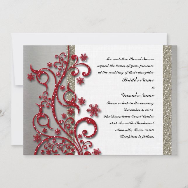 Invitación a la boda de invierno rojo Fancy Silver (Anverso)