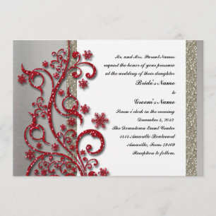 Invitación a la boda de invierno rojo Fancy Silver