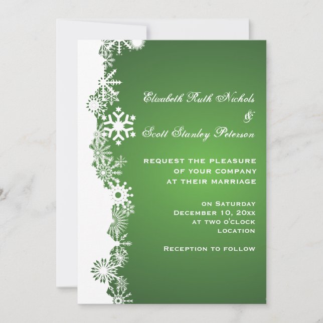 Invitación a la boda de invierno verde y blanca co (Anverso)