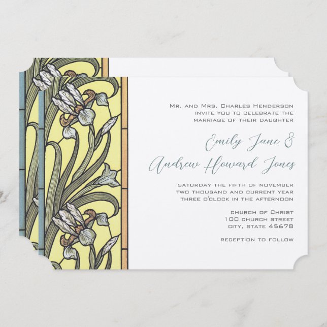 Invitación a la boda de iris en estilo Art Deco az (Anverso / Reverso)
