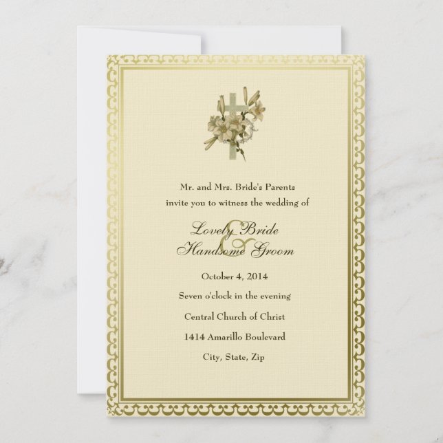 Invitación a la boda de Ivory Christian Cross Lili (Anverso)