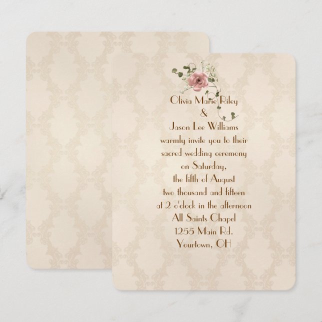 Invitación a la boda de Ivory Damask (Anverso / Reverso)