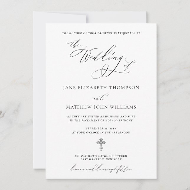 Invitación a la boda de Jane Catholic con RSVP (Anverso)
