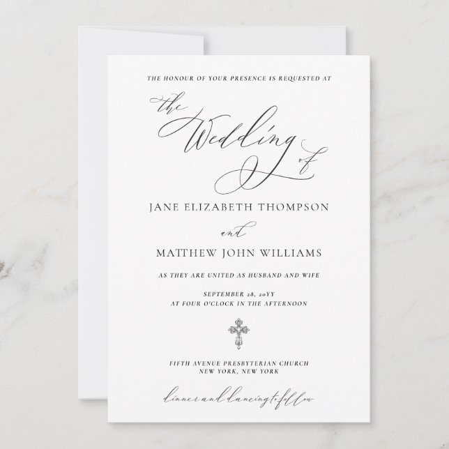 Invitación a la boda de Jane Christian con RSVP (Anverso)