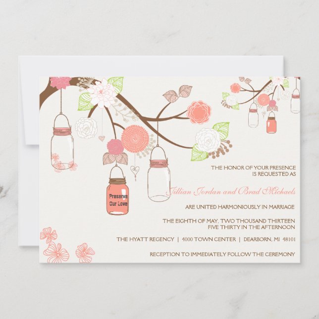 Invitación a la boda de Jar Mason - Coral, Lime, B (Anverso)