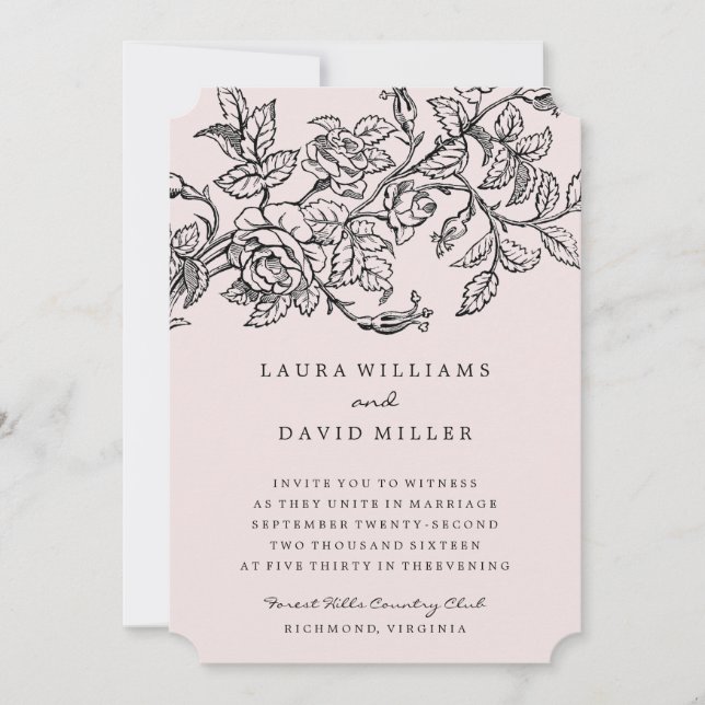 Invitación a la boda de jardín con Rosa floral ros (Anverso)