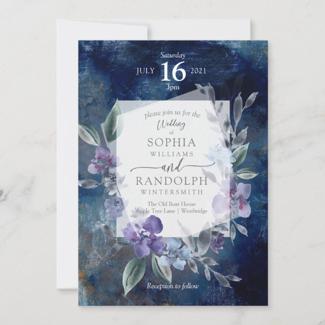 Invitación a la Boda de Jardín de Flores Polvorien (Anverso)