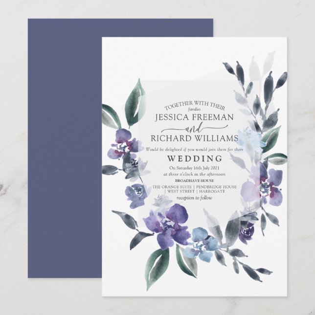 Invitación a la Boda de Jardín de Flores Polvorien (Anverso / Reverso)