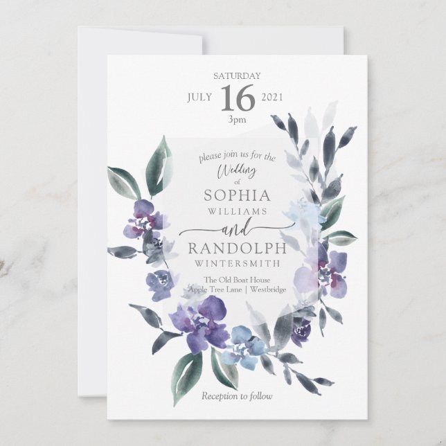 Invitación a la Boda de Jardín de Flores Polvorien (Anverso)