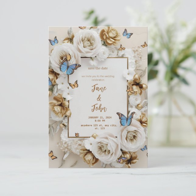 Invitación a la boda de jardín elegante (Anverso de pie)