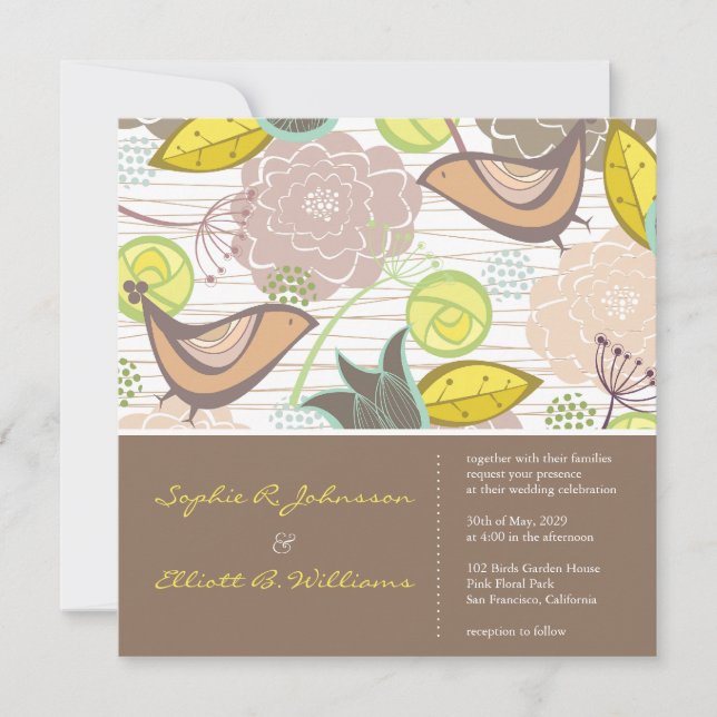 Invitación a la Boda de Jardín Floral de Pájaros D (Anverso)
