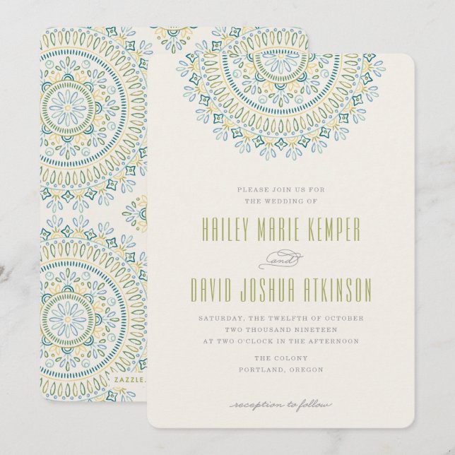 Invitación a la boda de Jardin Mandala - Lime (Anverso / Reverso)