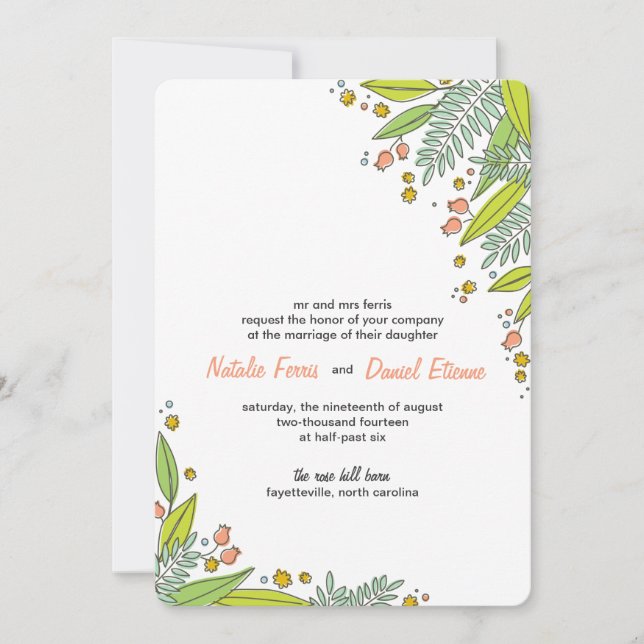 Invitación a la boda de jardín moderna (Anverso)